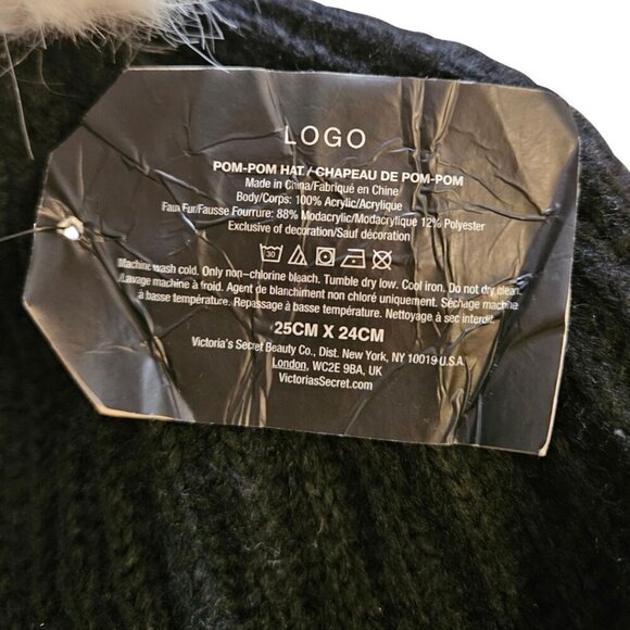 Victoria's Secret Winter Angel Collection Logo Pom Pom Beanie, Black - Picture 4 of 4